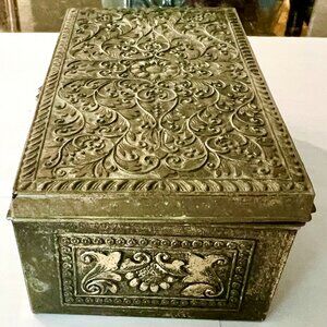 ANTIQUE ORNATE SILVER-PATINA, JEWELRY BOX.